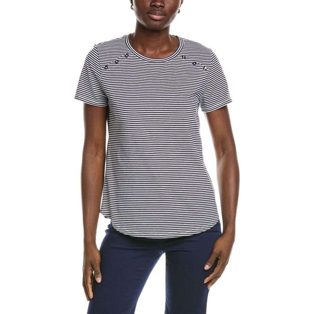 Jones New York Womens Buttoned Shoulder T-Shirt, Blue